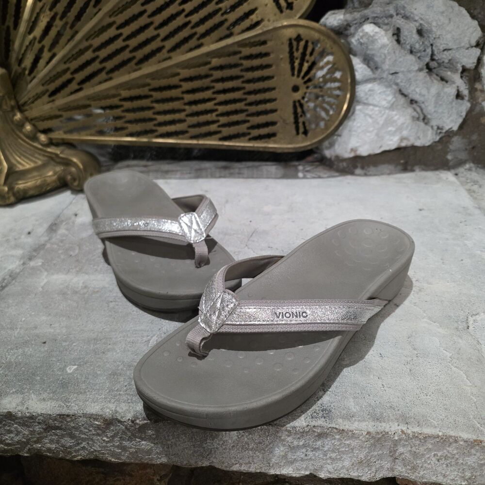 Vionic High Tide Silver Metallic Orthotic Wedge Platform Sandal Size 9